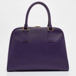 Prada Purple Saffiano Lux Leather Pyramid Frame Satchel