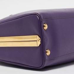 Prada Purple Saffiano Lux Leather Pyramid Frame Satchel