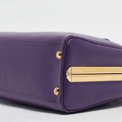 Prada Purple Saffiano Lux Leather Pyramid Frame Satchel