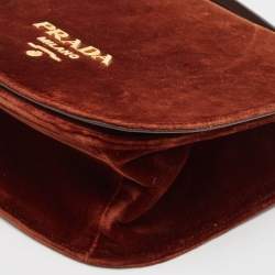 Pre Owned Prada Brown Velvet Pionniere Saddle Bag