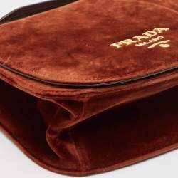 Pre Owned Prada Brown Velvet Pionniere Saddle Bag