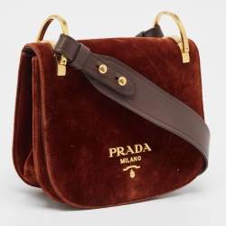 Pre Owned Prada Brown Velvet Pionniere Saddle Bag