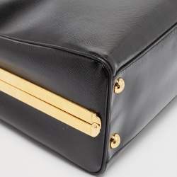 Prada Black Patent Leather Pyramid Frame Top Handle Bag