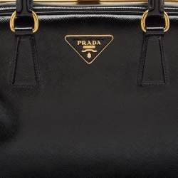 Prada Black Patent Leather Pyramid Frame Top Handle Bag