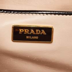 Prada Black Patent Leather Pyramid Frame Top Handle Bag