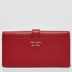 Prada Red Saffiano Leather Cahier Wallet on Chain