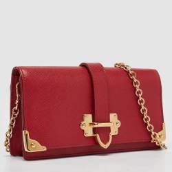 Prada Red Saffiano Leather Cahier Wallet on Chain