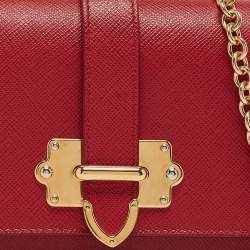 Prada Red Saffiano Leather Cahier Wallet on Chain