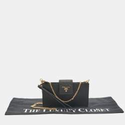 Pre Owned Prada Black Saffiano Leather Phone Crossbody Bag
