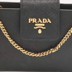 Pre Owned Prada Black Saffiano Leather Phone Crossbody Bag
