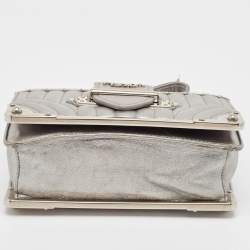 Pre Owned Prada Silver Leather Cahier Chain Bag
