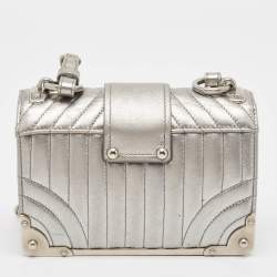 Pre Owned Prada Silver Leather Cahier Chain Bag