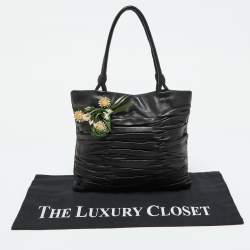 Prada Black Nappa Leather Gaufré Floral Tote