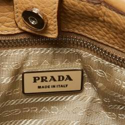 Prada Beige Vitello Daino Leather Pushlock Flap Hobo