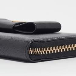 Pre Owned Prada Black Saffiano Metal Leather Bow Continental Wallet