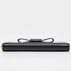 Pre Owned Prada Black Saffiano Metal Leather Bow Continental Wallet