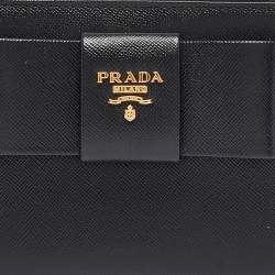 Pre Owned Prada Black Saffiano Metal Leather Bow Continental Wallet