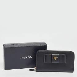 Pre Owned Prada Black Saffiano Metal Leather Bow Continental Wallet