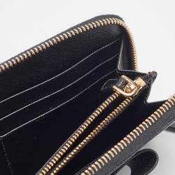 Pre Owned Prada Black Saffiano Metal Leather Bow Continental Wallet