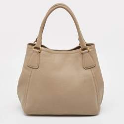 Pre Owned Prada Beige Vitello Daino Leather Snap Tote