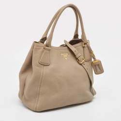 Pre Owned Prada Beige Vitello Daino Leather Snap Tote