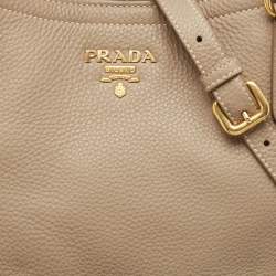 Pre Owned Prada Beige Vitello Daino Leather Snap Tote