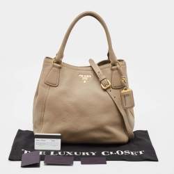 Pre Owned Prada Beige Vitello Daino Leather Snap Tote