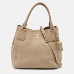 Pre Owned Prada Beige Vitello Daino Leather Snap Tote