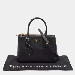 Pre Owned Prada Black Saffiano Lux Leather Small Double Zip Tote