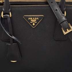 Pre Owned Prada Black Saffiano Lux Leather Small Double Zip Tote