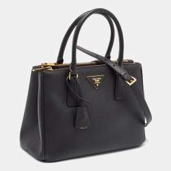 Pre Owned Prada Black Saffiano Lux Leather Small Double Zip Tote