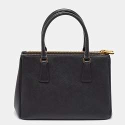 Pre Owned Prada Black Saffiano Lux Leather Small Double Zip Tote