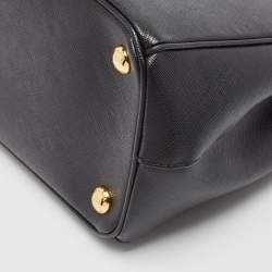 Pre Owned Prada Black Saffiano Lux Leather Small Double Zip Tote