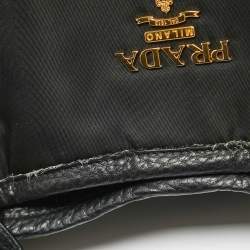 Pre Owned Prada Black Tessuto Nylon and Leather Buckle Tote