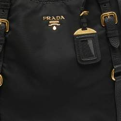 Pre Owned Prada Black Tessuto Nylon and Leather Buckle Tote