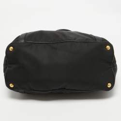 Pre Owned Prada Black Tessuto Nylon and Leather Buckle Tote