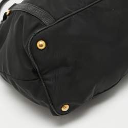 Pre Owned Prada Black Tessuto Nylon and Leather Buckle Tote