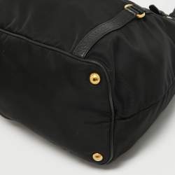 Pre Owned Prada Black Tessuto Nylon and Leather Buckle Tote