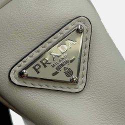 Prada White Leather Logo Embossed Triangle Shoulder Bag