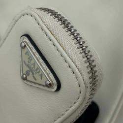 Prada White Leather Logo Embossed Triangle Shoulder Bag