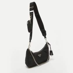 Pre Owned Prada Black Nylon and Leather Re-Edition 2005 Crossbody Bag