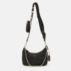 Pre Owned Prada Black Nylon and Leather Re-Edition 2005 Crossbody Bag