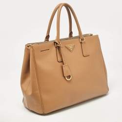 Pre Owned Prada Brown Saffiano Lux Leather Large Galleria Double Zip Tote