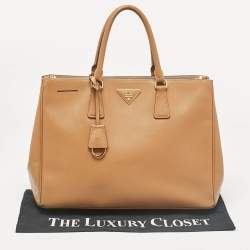 Pre Owned Prada Brown Saffiano Lux Leather Large Galleria Double Zip Tote