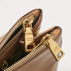 Pre Owned Prada Brown Saffiano Lux Leather Large Galleria Double Zip Tote