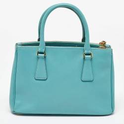 Prada Blue Saffiano Leather Small Galleria Double Zip Tote