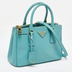 Prada Blue Saffiano Leather Small Galleria Double Zip Tote