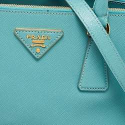 Prada Blue Saffiano Leather Small Galleria Double Zip Tote