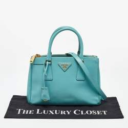 Prada Blue Saffiano Leather Small Galleria Double Zip Tote