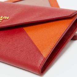 Prada Red/Orange Saffiano Leather Envelope Flap Continental Wallet